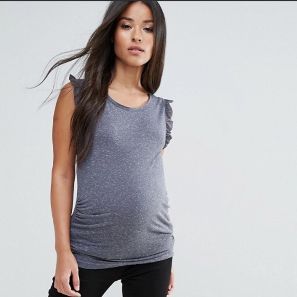 ASOS mamalicious ruffle sleeve maternity top sz L
